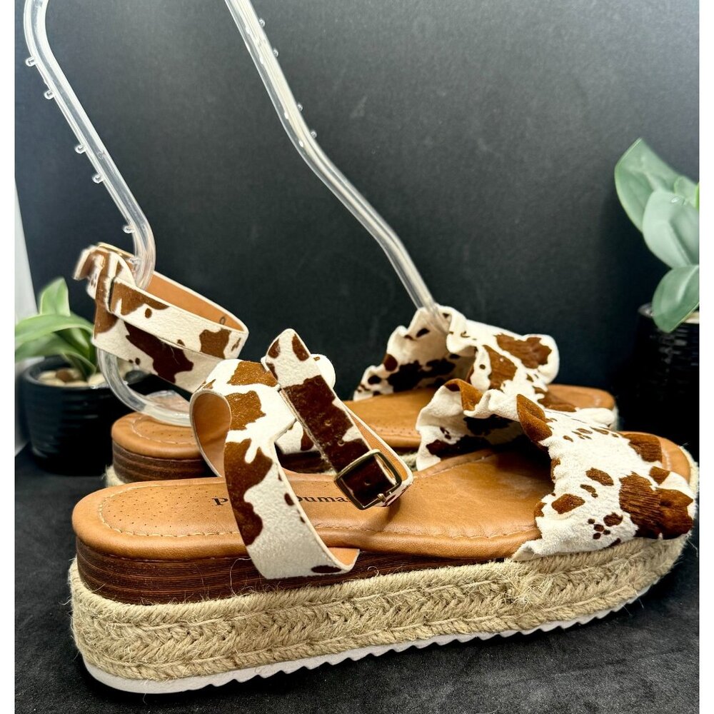 Pierre DumasWomen's Cow Print Ankle Strap Espadrille Sandals - Picture 9 of 12